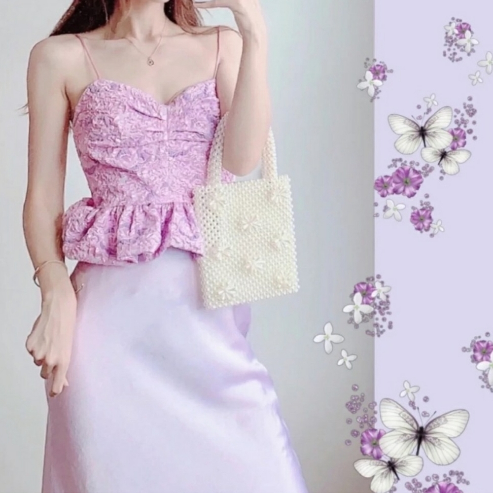 Zara limited edition strappy peplum top Jacquard LILAC PINK METALLIC COLOR - Picture 11 of 16